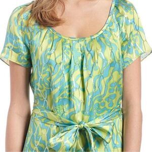 Lilly Pulitzer Vivien Belted Silk Blend Blouse Lush Green Wild Orchid